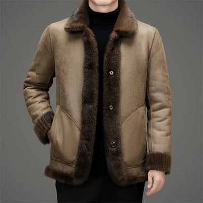 Men's Winter Leather Wool Coat