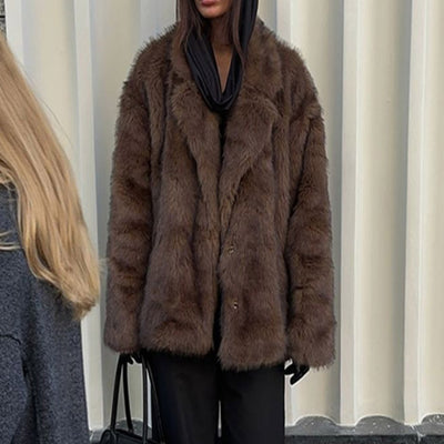 Polo Collar Plush Faux Fur Coat