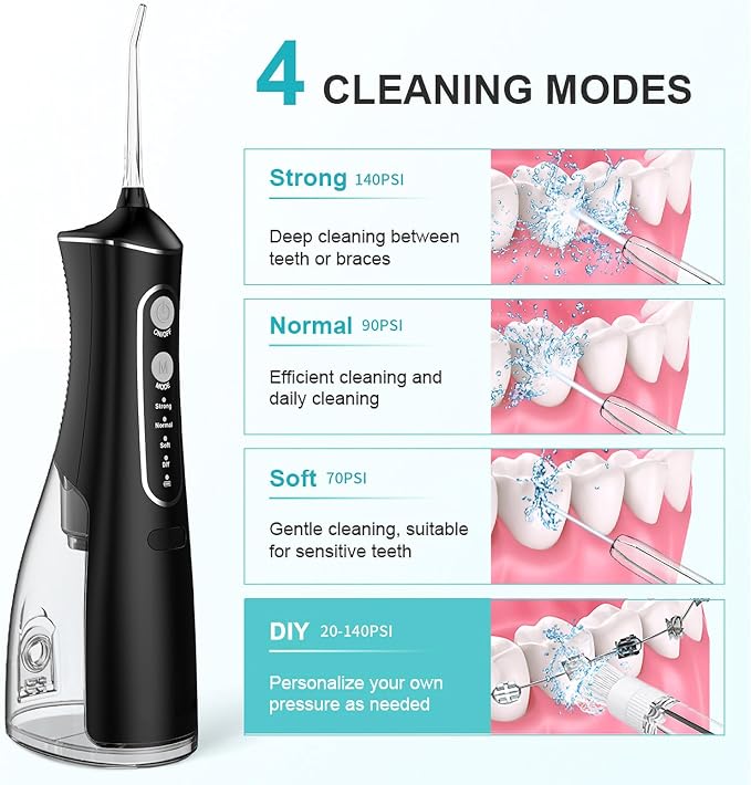 Water Flosser Cordless Oral Irrigator: 6 Replacement Heads with 3000ML Super Large Tank