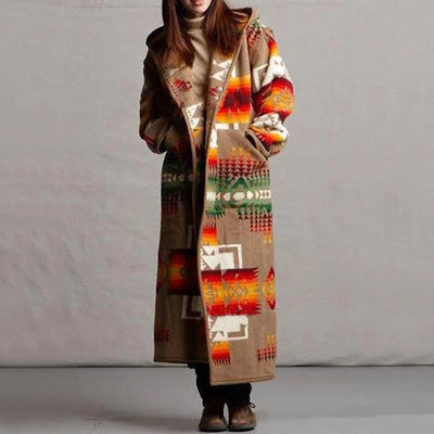 Women's Printing Pocket Long Sleeve Coat