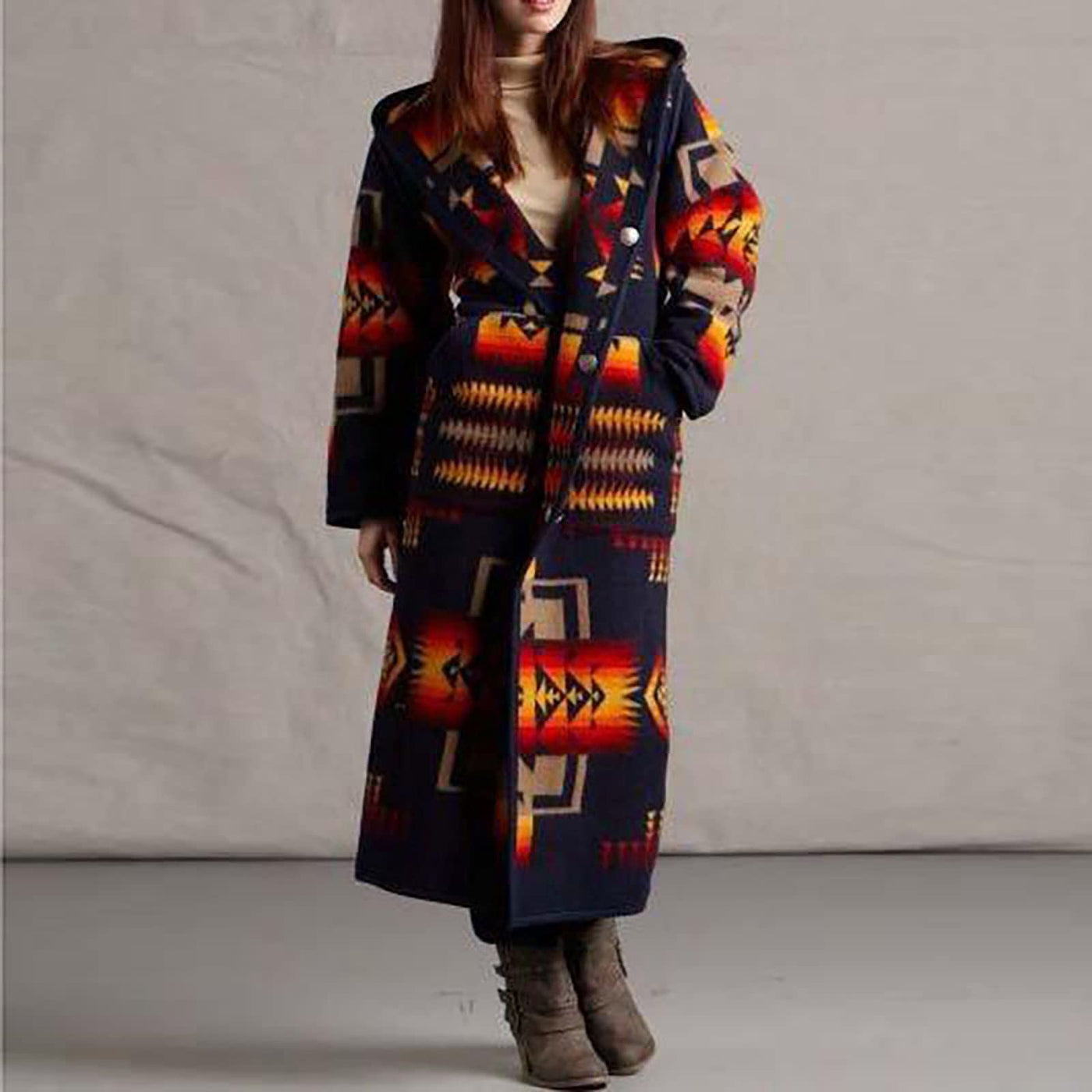 Women's Printing Pocket Long Sleeve Coat