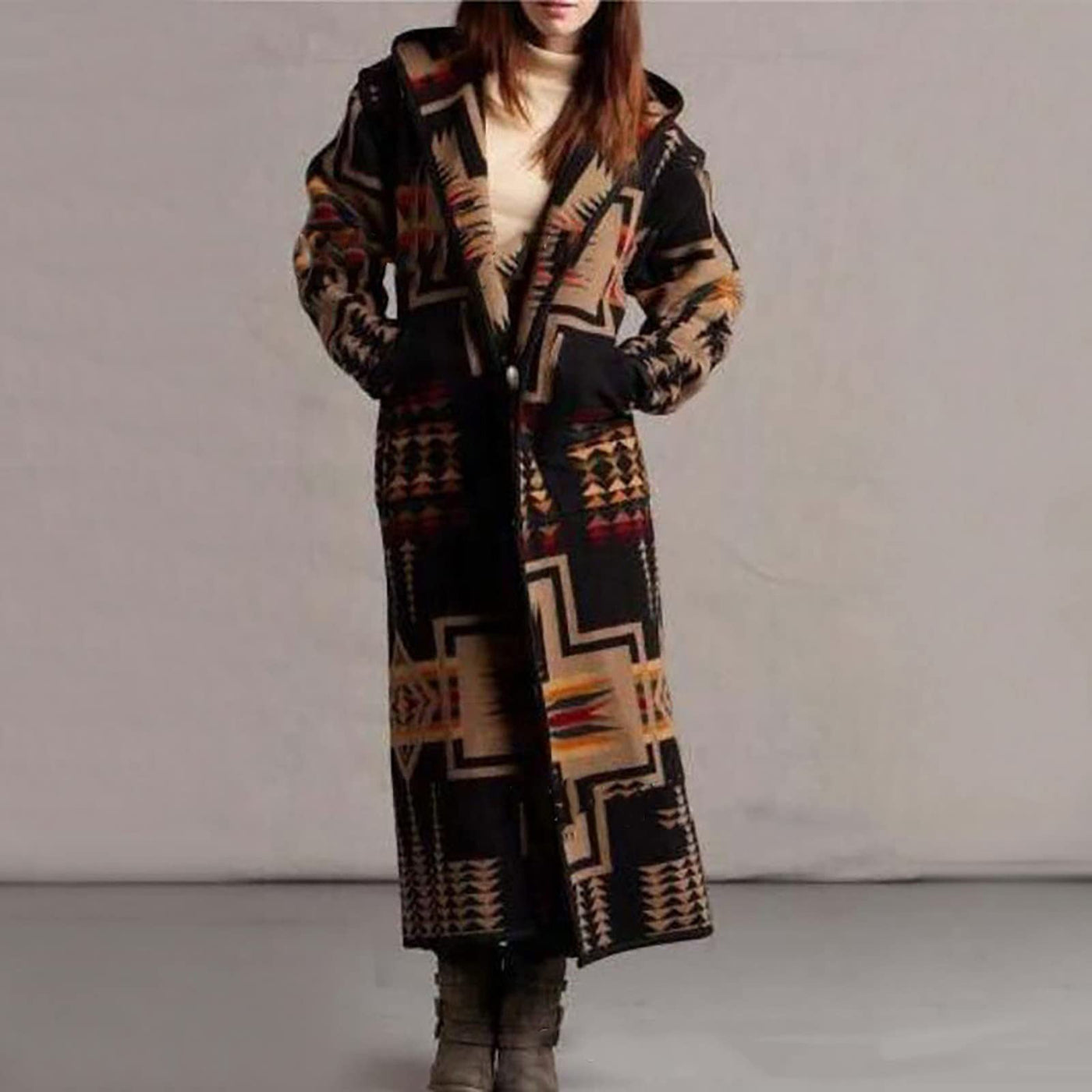 Women's Printing Pocket Long Sleeve Coat