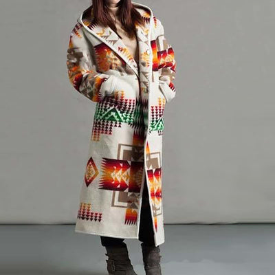 Women's Printing Pocket Long Sleeve Coat