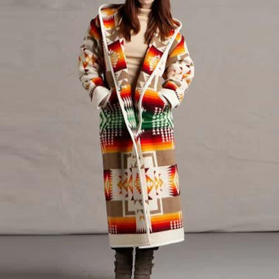 Women's Printing Pocket Long Sleeve Coat