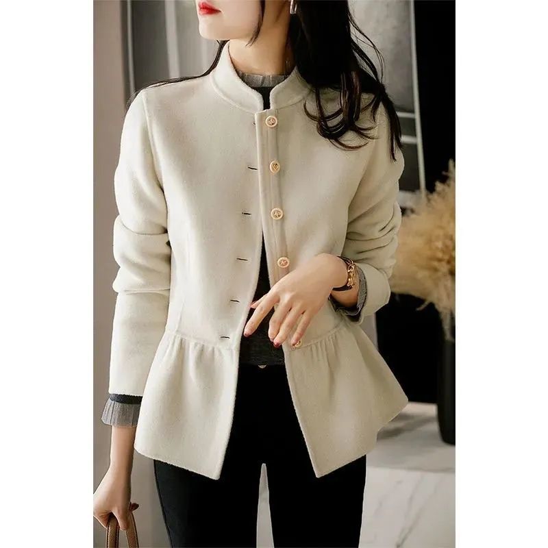 Stand Collar Single-Breasted Ruffled Short Coat