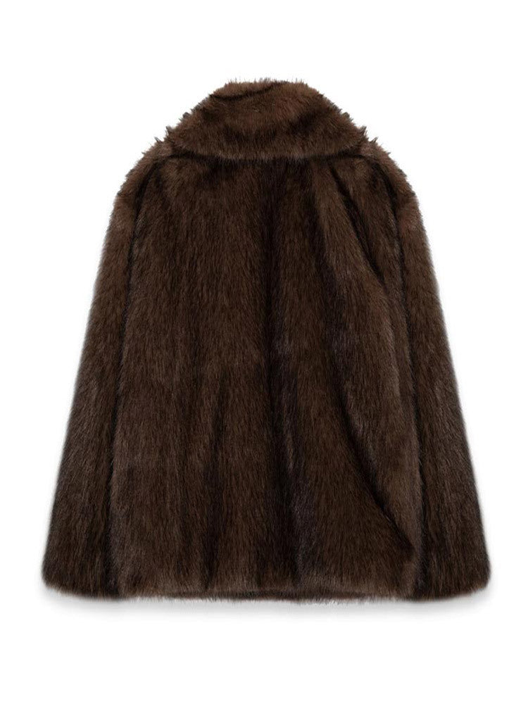 Polo Collar Plush Faux Fur Coat