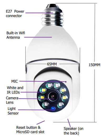 WiFi CAMERA 1080P Bulb 4X Zoom