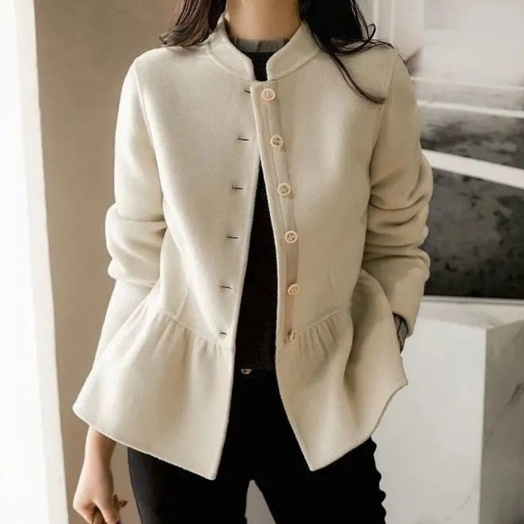 Stand Collar Single-Breasted Ruffled Short Coat